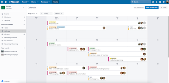 An image showing a Workspace Calendar view of a Trello board.